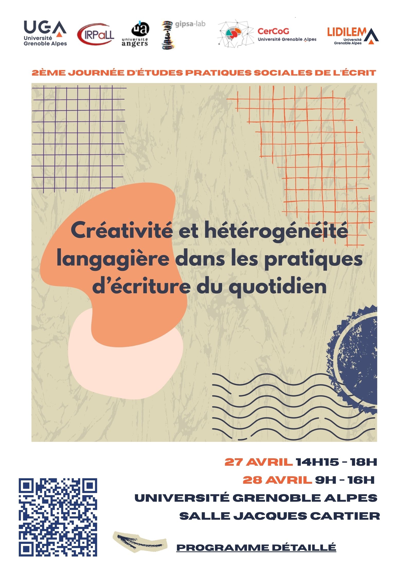 Affiche des journées d'études - formes colorées - QR code en bas à gauche